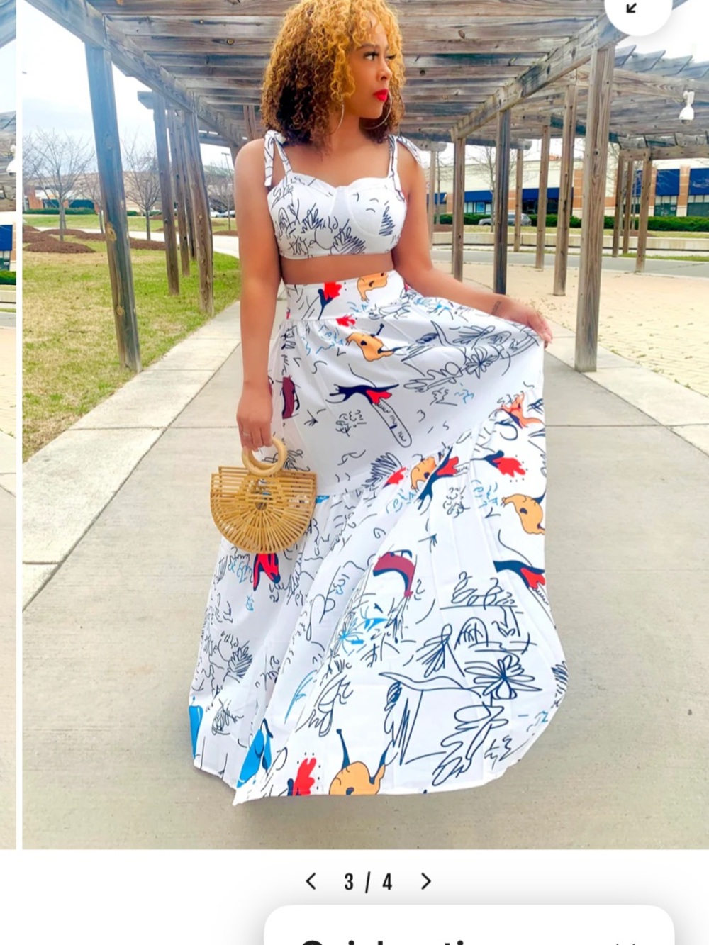 White Two-Piece Floral Print Maxi Skirt Set